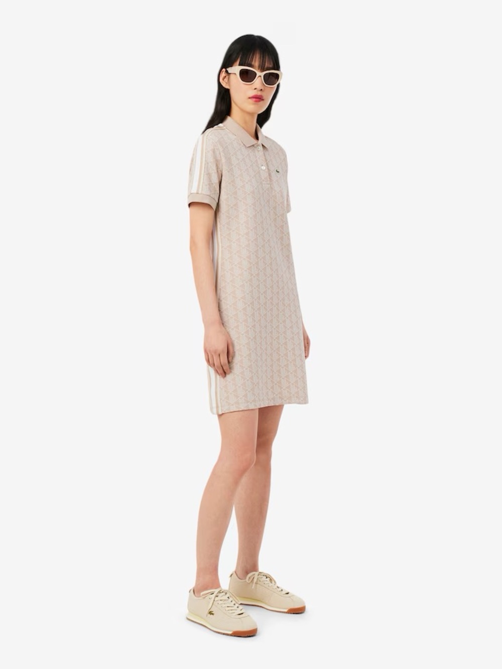 NWT Lacoste Monogram Polo Dress Beige Slim Fit Size 34 - XS - Picture 2 of 11